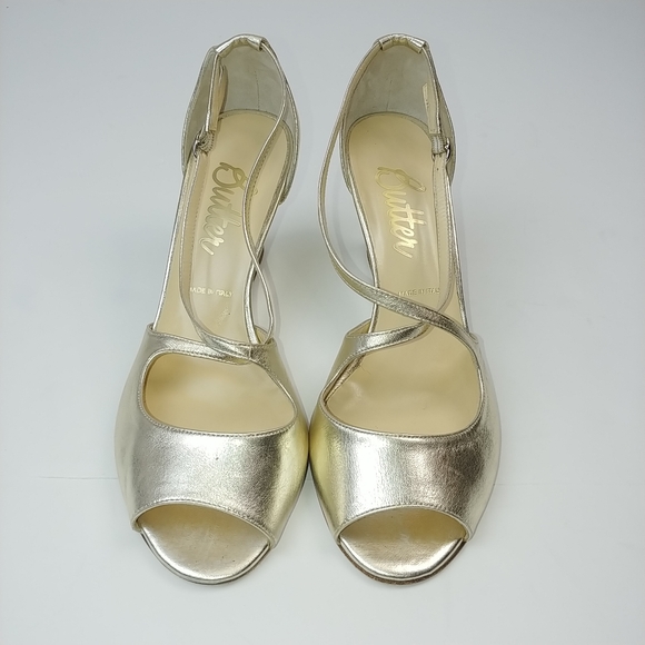 Butter Italy Leather Metallic Gold Wedge 8.5 - Picture 3 of 9